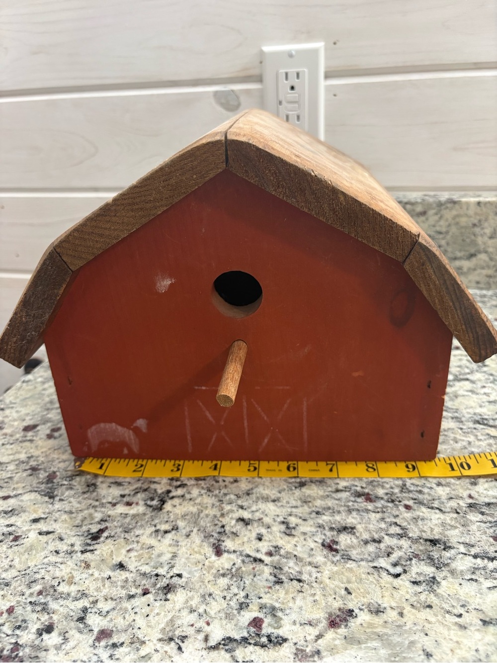 Folk Art Red Wood Bird House Cottagecore Country Home Decor